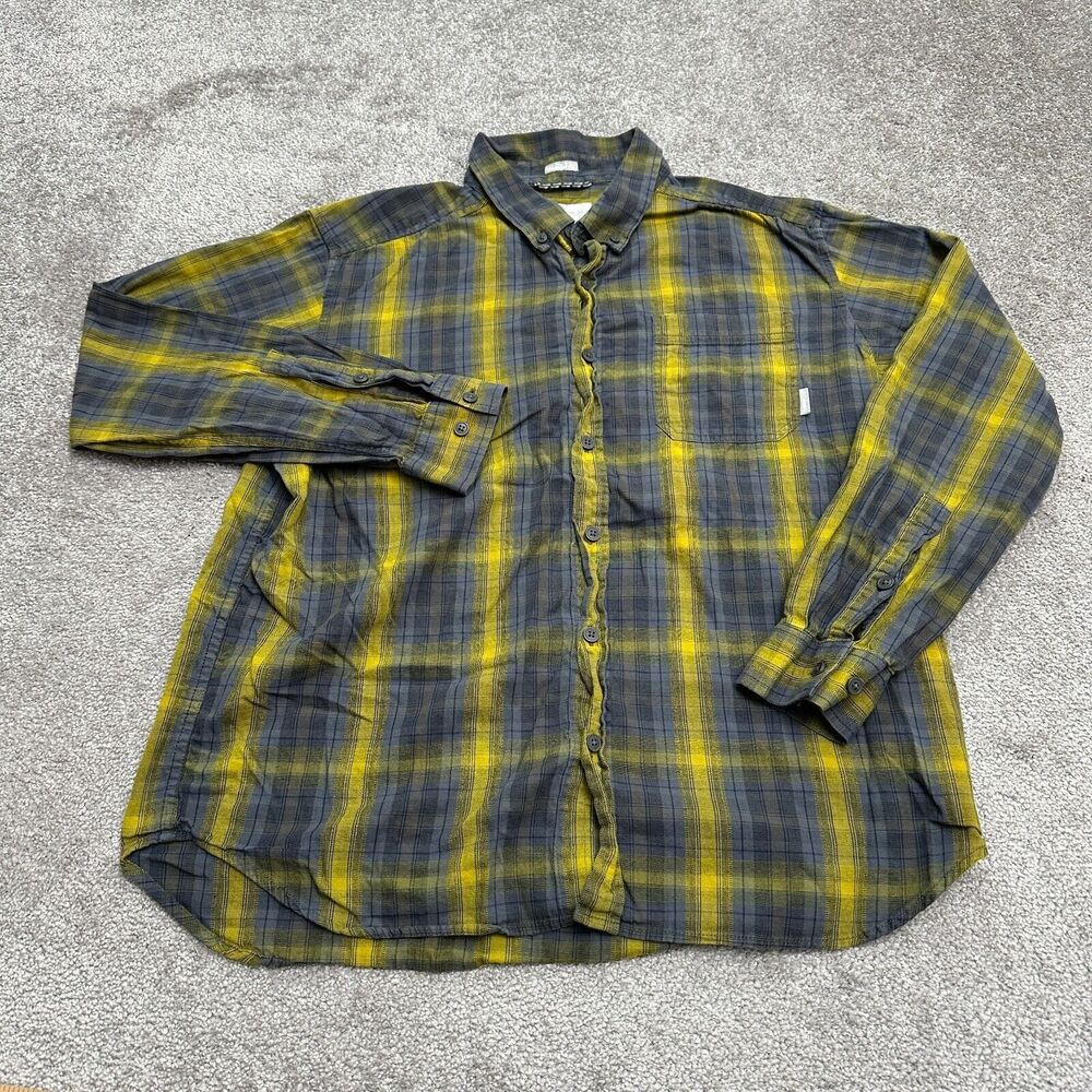 Columbia Cooper Lake Mens Plaid Long Sleeve Shirt Large Yellow Gray Button Down